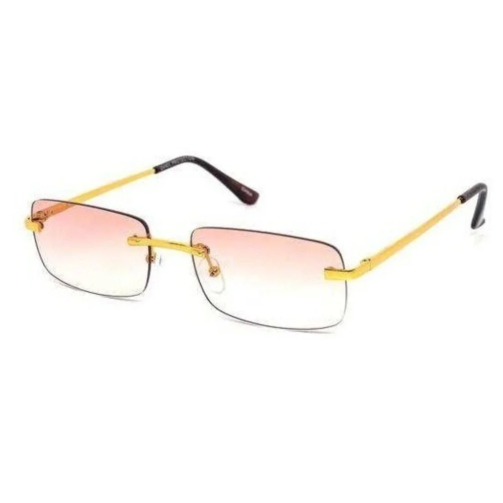 Rimless Sunglasses Gold Frame Pink Lens UV400 Protection Fashion Shades Lentes‎